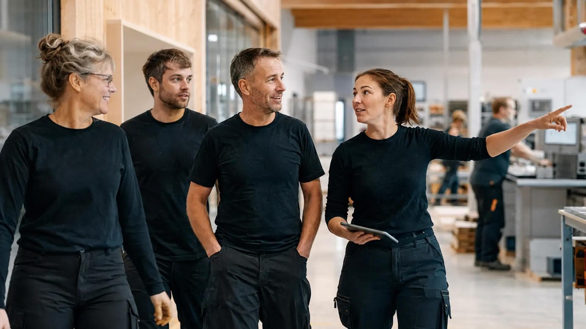 Et driftsteam taler sammen på deres arbejdsplads